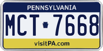 PA license plate MCT7668