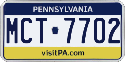 PA license plate MCT7702