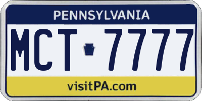 PA license plate MCT7777