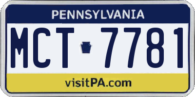 PA license plate MCT7781
