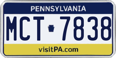 PA license plate MCT7838