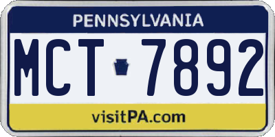 PA license plate MCT7892