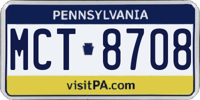 PA license plate MCT8708