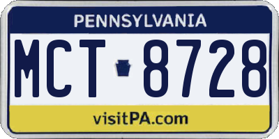 PA license plate MCT8728