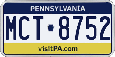 PA license plate MCT8752