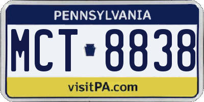 PA license plate MCT8838