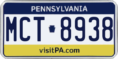 PA license plate MCT8938