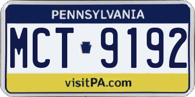 PA license plate MCT9192