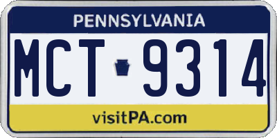 PA license plate MCT9314