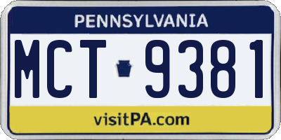 PA license plate MCT9381
