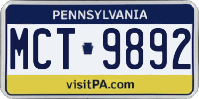 PA license plate MCT9892