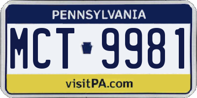 PA license plate MCT9981