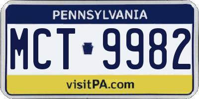 PA license plate MCT9982