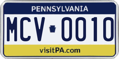 PA license plate MCV0010