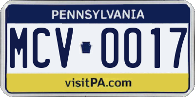 PA license plate MCV0017