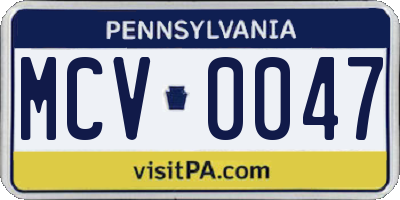 PA license plate MCV0047
