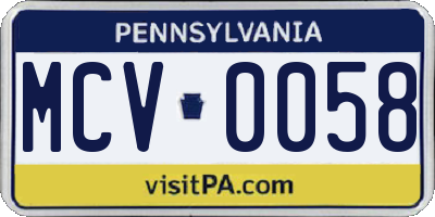 PA license plate MCV0058