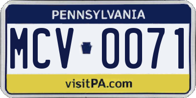 PA license plate MCV0071