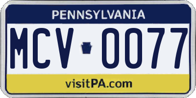 PA license plate MCV0077