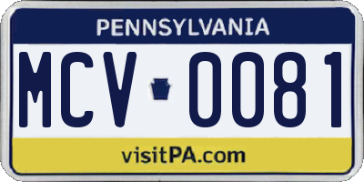 PA license plate MCV0081