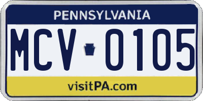 PA license plate MCV0105