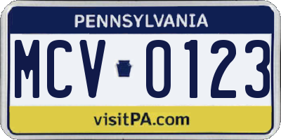 PA license plate MCV0123