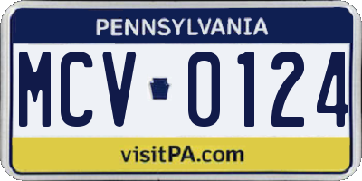 PA license plate MCV0124
