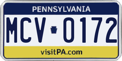 PA license plate MCV0172