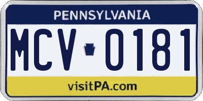 PA license plate MCV0181