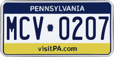 PA license plate MCV0207