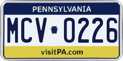 PA license plate MCV0226