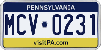 PA license plate MCV0231