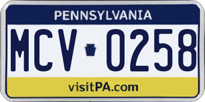 PA license plate MCV0258