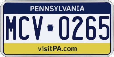 PA license plate MCV0265