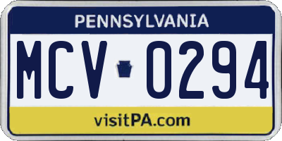 PA license plate MCV0294