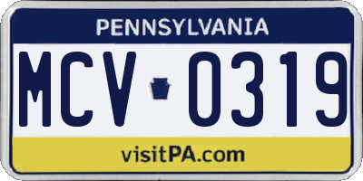 PA license plate MCV0319