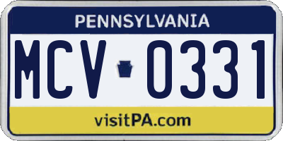 PA license plate MCV0331