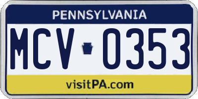 PA license plate MCV0353