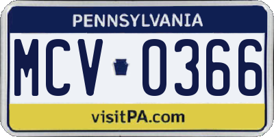 PA license plate MCV0366