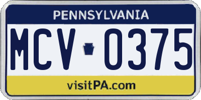 PA license plate MCV0375