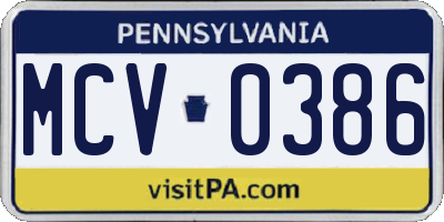 PA license plate MCV0386