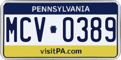PA license plate MCV0389