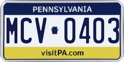 PA license plate MCV0403