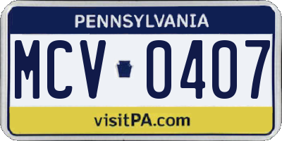 PA license plate MCV0407