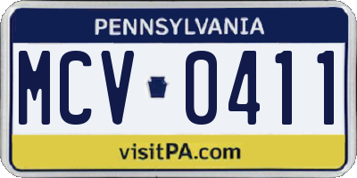 PA license plate MCV0411