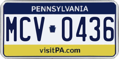 PA license plate MCV0436