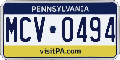 PA license plate MCV0494