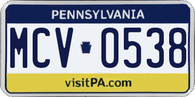 PA license plate MCV0538