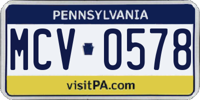 PA license plate MCV0578