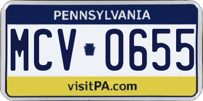 PA license plate MCV0655